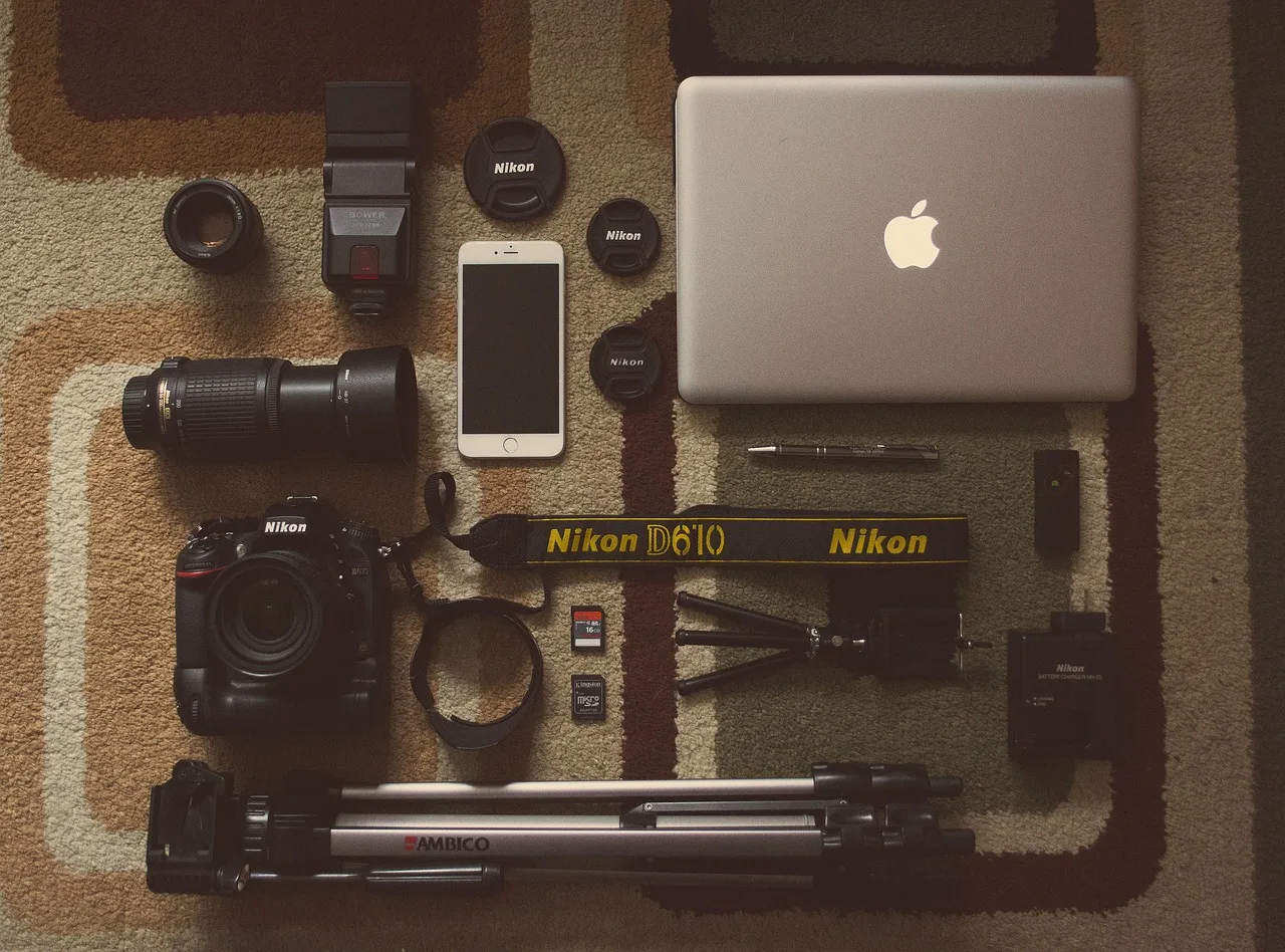 camera, gear, objects, photography, technology, macbook, brown camera. Capital for a UGC creator business: what it takes and where it comes from