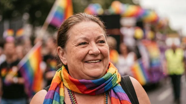 pride, rainbow flag, parade, smiling woman, colorful, celebration, love, joy, community, equality, pride festival, happiness, pop culture, beads, unique, peaceful, pride parade, happy, lgbt community. Building a UGC portfolio that meets US brand safety and diversity standards
